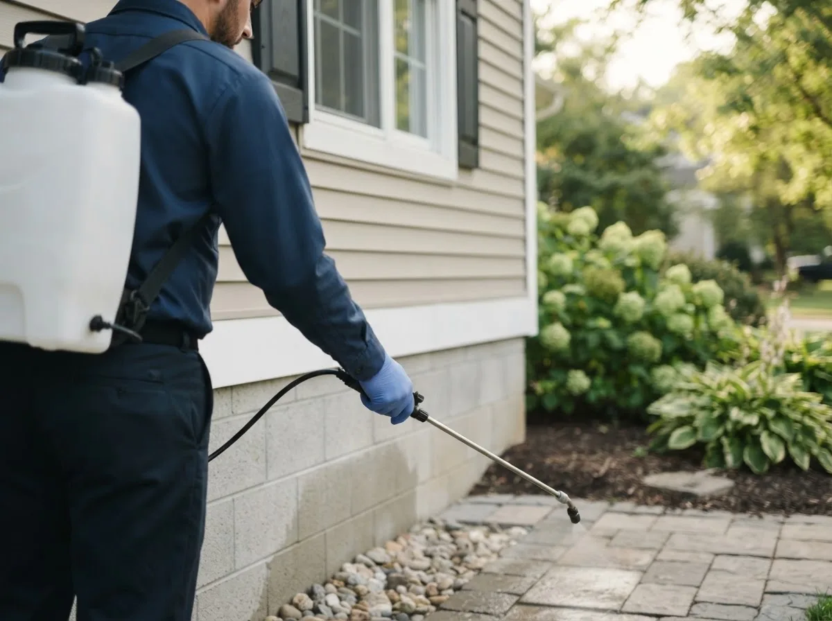 Pest control technician inspecting a home in Falmouth, MA